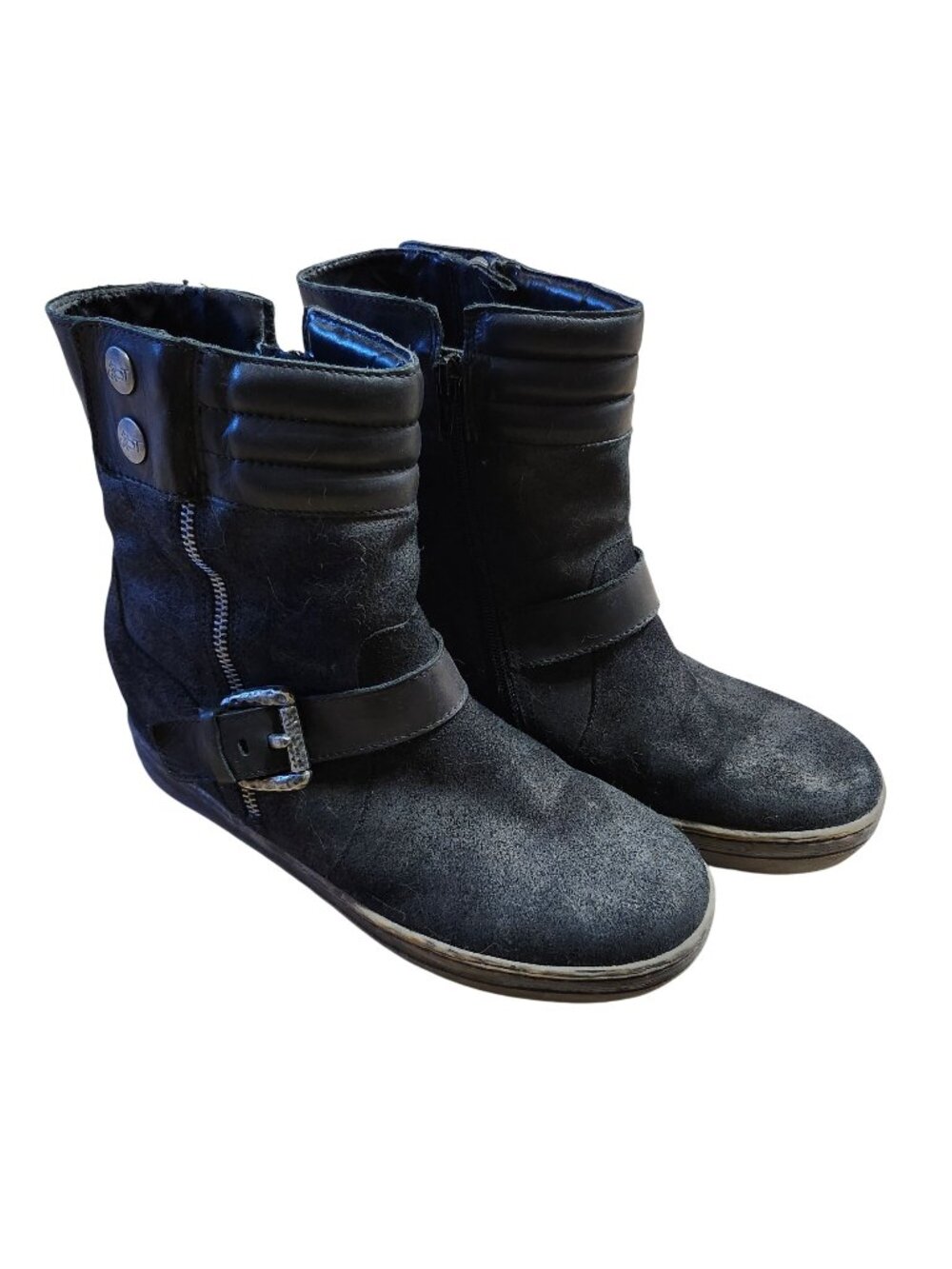 OTBT Women's 8 Gordon Black Suede Ankle Boots Side Zip Low Heel Minimalist
